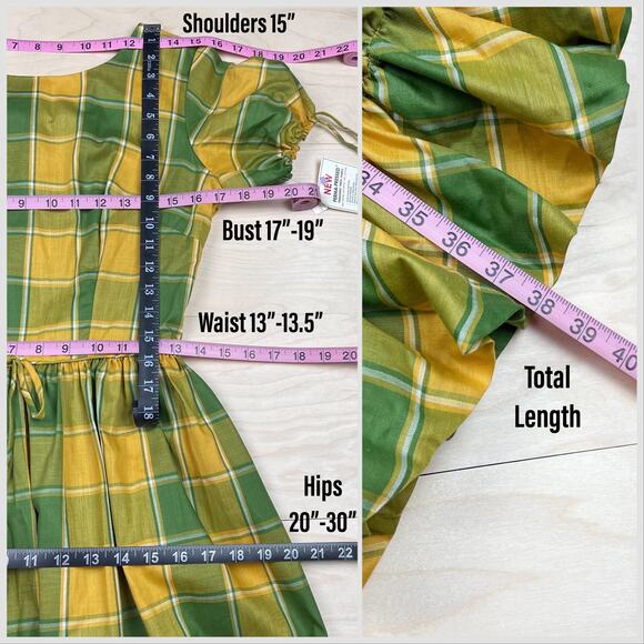 Vintage 1960s Green and Yellow Plaid Short Sleeve Fit and Flare Dress - Picture 8 of 9